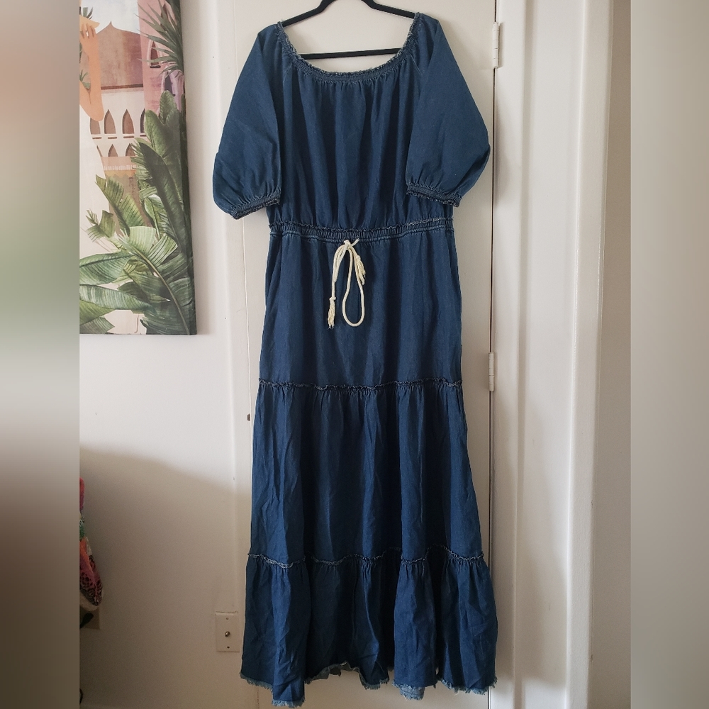 Denim Off Shoulder Maxi Dress